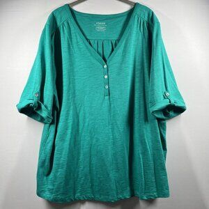 Chico's Women's Top 2X Ultimate Tee Roll Tab Short Sleeve Slubbed Cotton‎ Blend